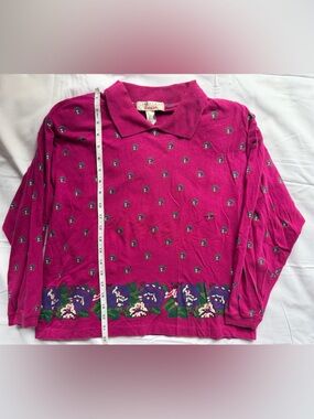 Vintage Pink Floral Long Sleeve Polo Top